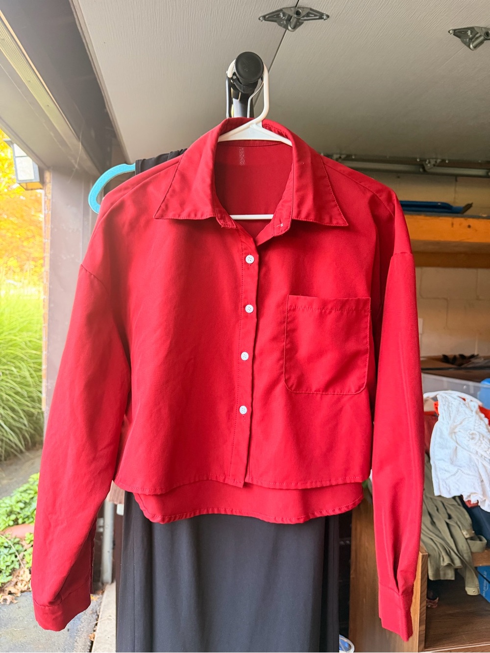 Women's Red Button-Front Cropped Shirt